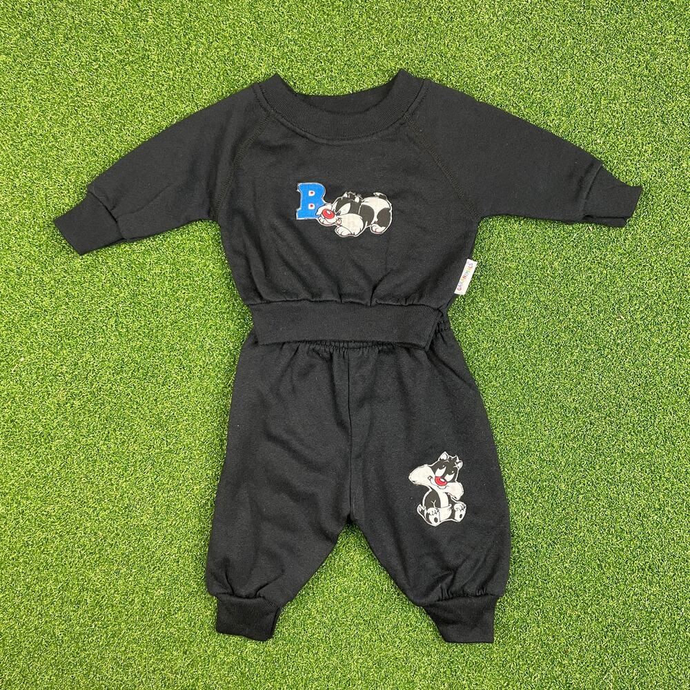 Vintage 80s 90s Garanimals Baby Sylvester Patch Work Sweat Suit Sz 6 Mo